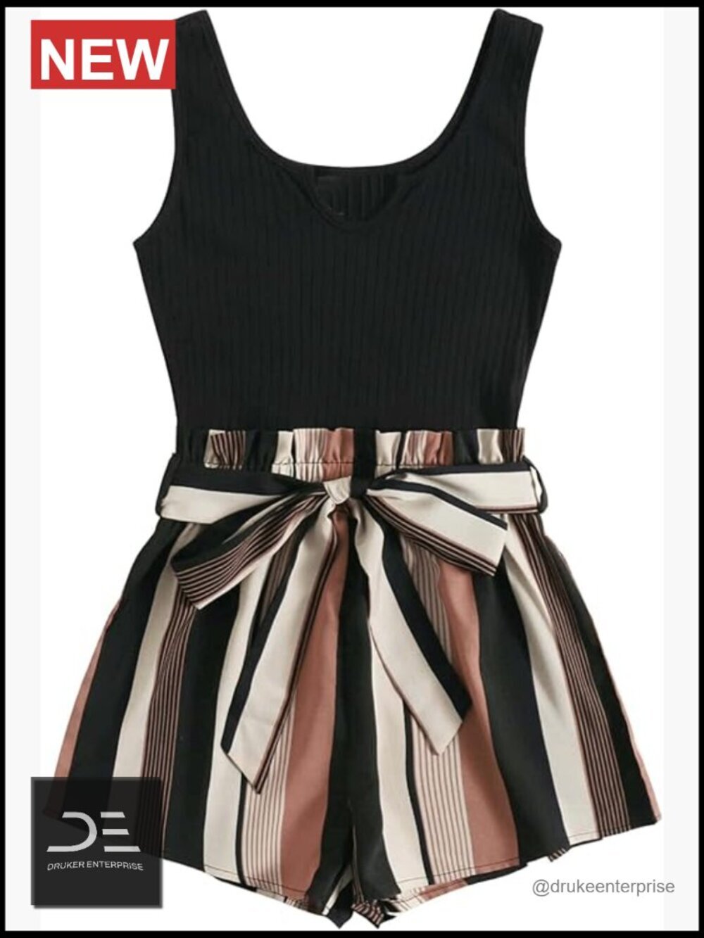 Sleeveless Belted Tank Romper Short Jumpsuit - Casual Summer